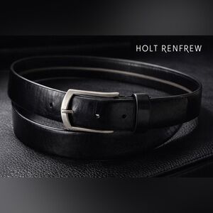 Holt Renfrew Classic Black Leather Men's Belt 38” or 95cm Silver Buckle